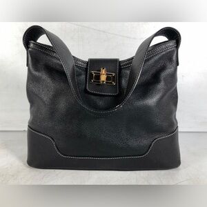 J. McLaughlin Black Pebbled Leather Inner Pockets Classic Travel Shoulder Bag